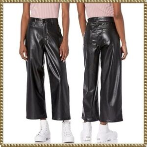 Dollhouse Black Vegan Leather Wide Cropped Leg High Rise Pants 3/4 Waist 26
